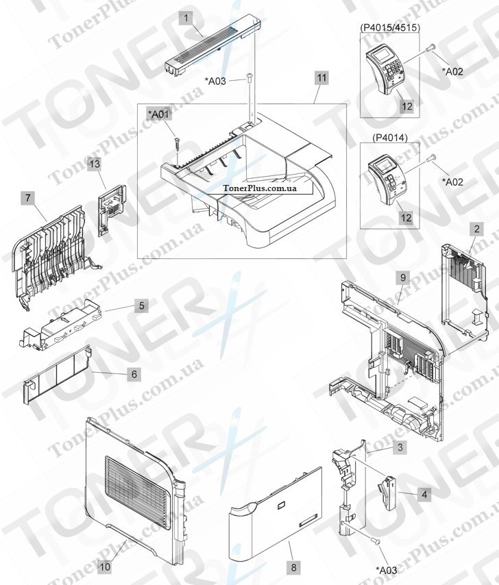 Каталог запчастей для HP LaserJet P4515tn - Covers