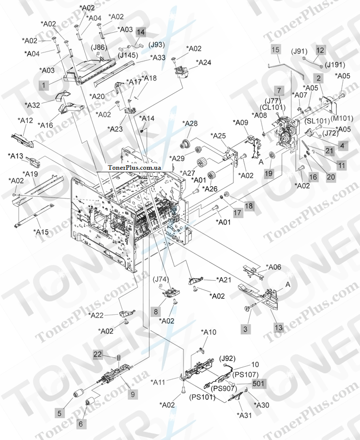 Каталог запчастей для HP LaserJet P4014 - Internal components 2