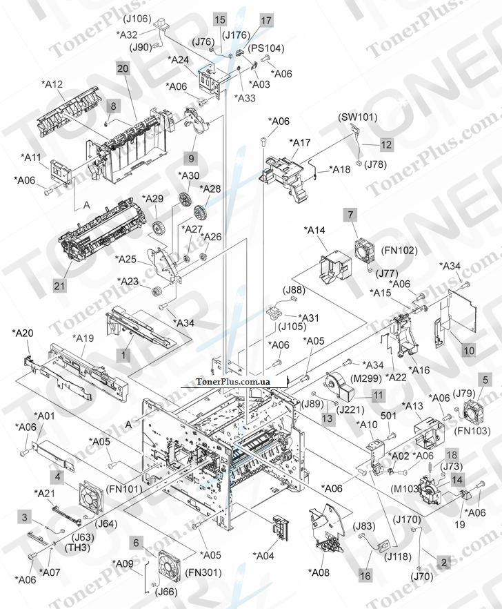 Каталог запчастей для HP LaserJet P4014n - Internal components 3