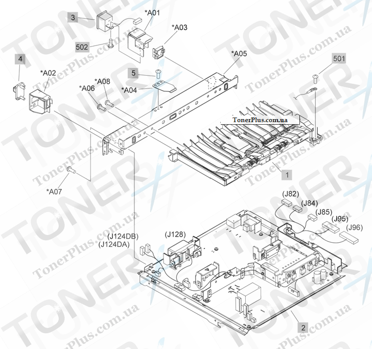 Каталог запчастей для HP LaserJet P4515n - Power supply assembly
