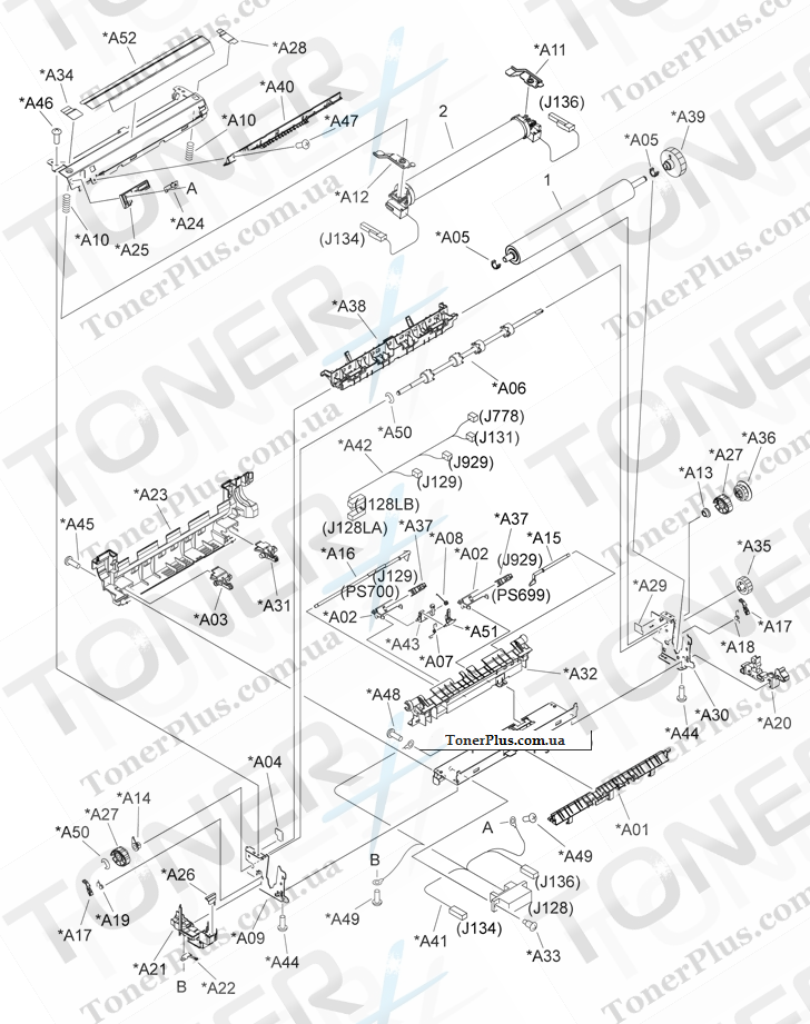 Каталог запчастей для HP LaserJet P4014dn - Fusing assembly