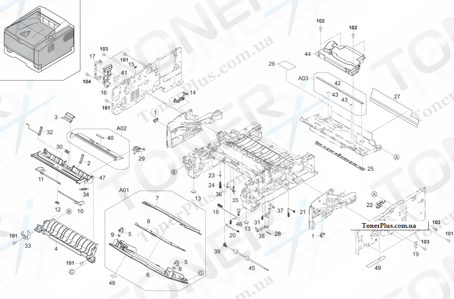 Каталог запчастей для Kyocera-Mita FS1300D - Frames (Duplex model)