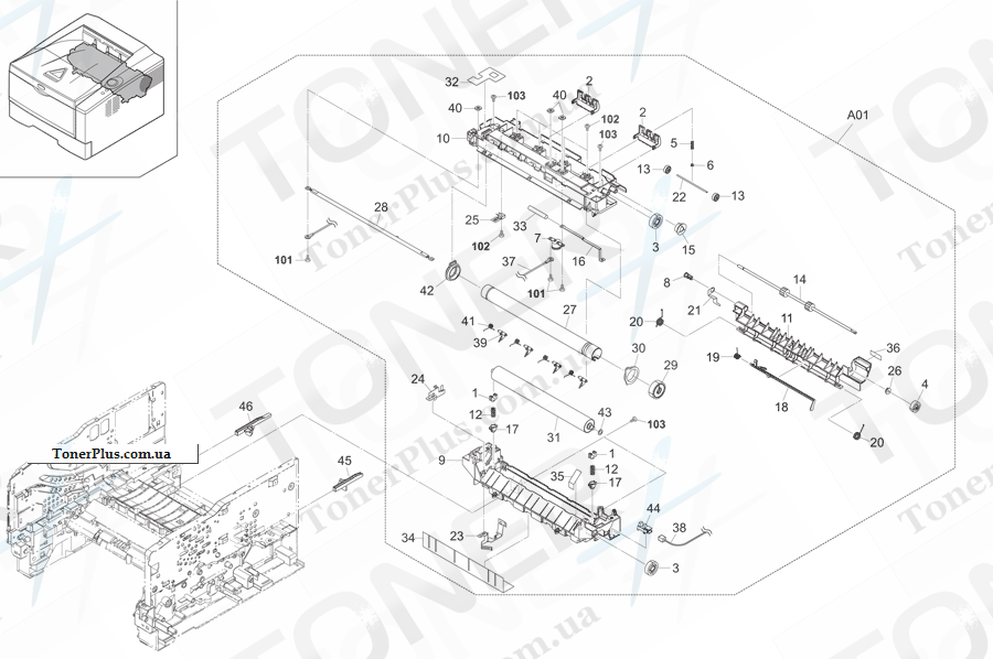 Каталог запчастей для Kyocera-Mita FS1100 - Fuser Section