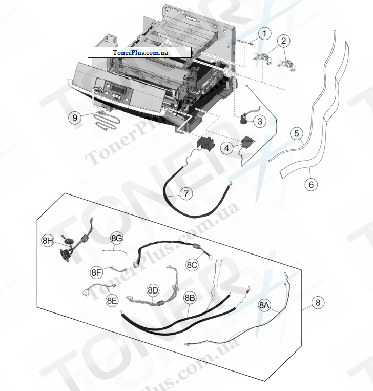 Каталог запчастей для Lexmark CX410de - Cables and sensors