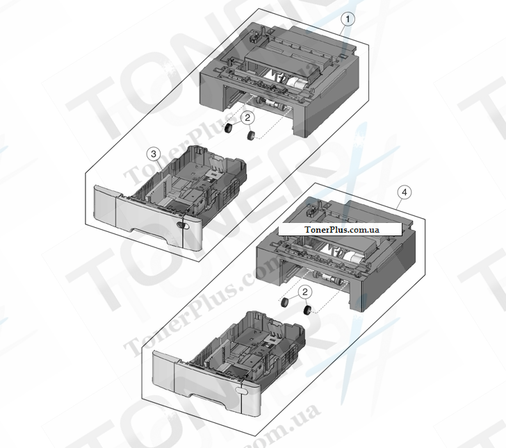 Каталог запчастей для Lexmark CX410e - Media drawers and trays