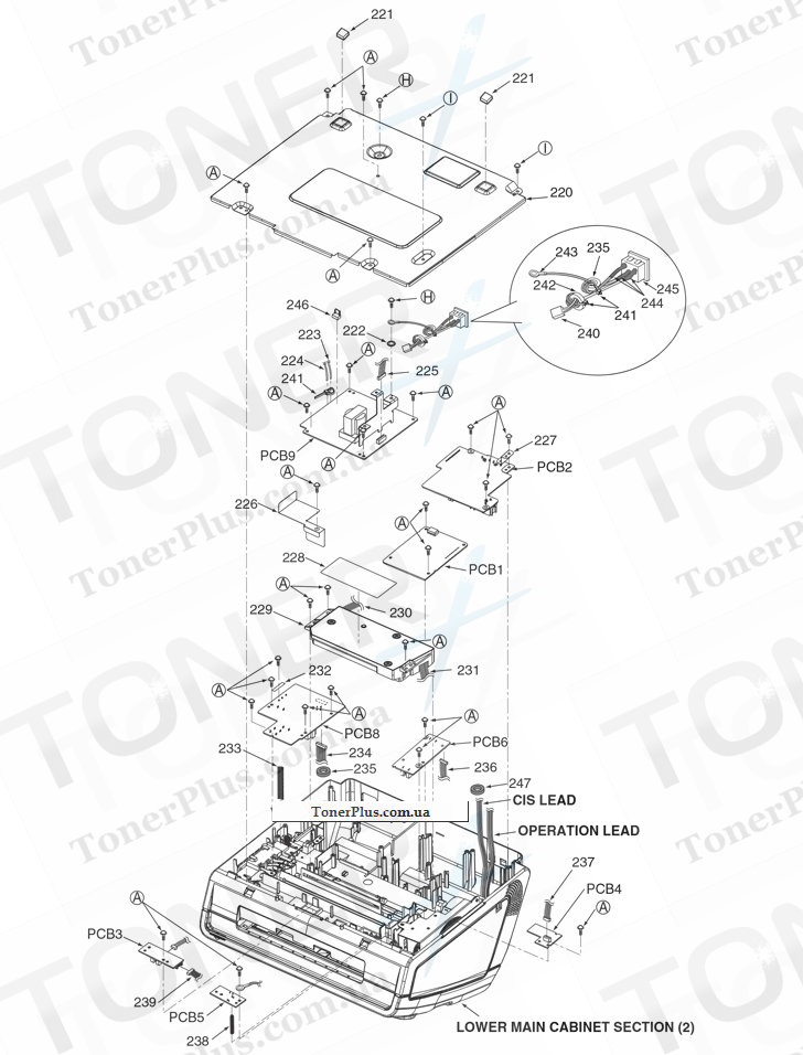 Каталог запчастей для Panasonic KXFL421B - Lower Main Cabinet Section (1)