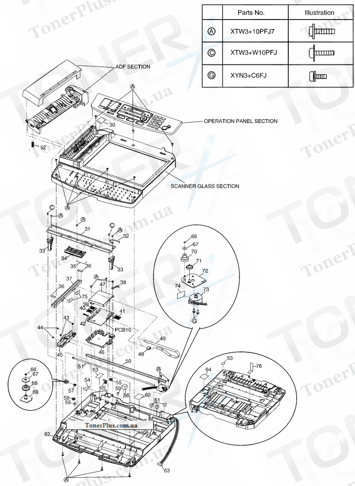 Каталог запчастей для Panasonic KXFLB881 - Printer Cover Section (1)