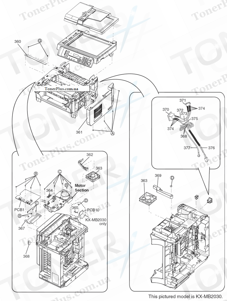 Каталог запчастей для Panasonic KXMB2030B - Side Cabinet Section