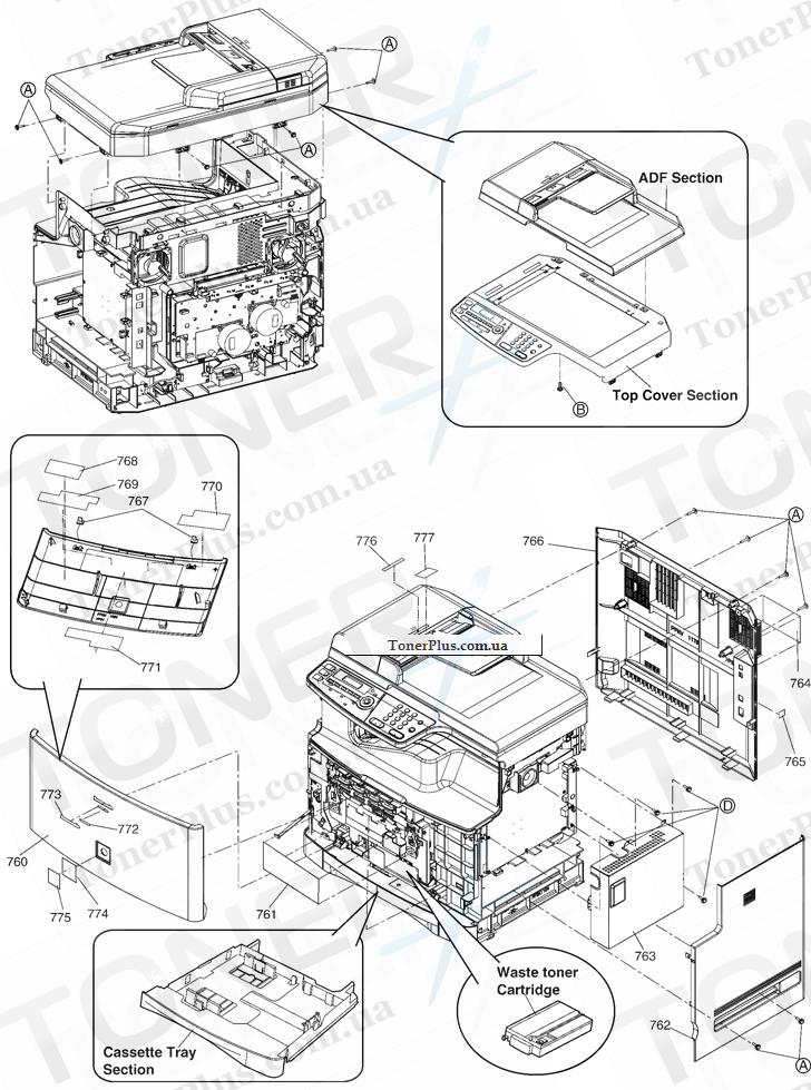 Каталог запчастей для Panasonic KXMC6020 - Cabinet Cover Section