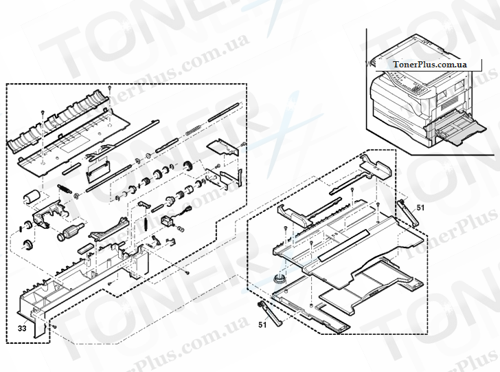 Каталог запчастей для Sharp AR5316 - Manual paper feeding multi unit (differences from ARM205)