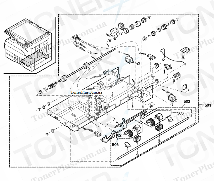 Каталог запчастей для Sharp AR5320 - 1ST Tray paper feeding unit AR-5320 (differences from ARM205)