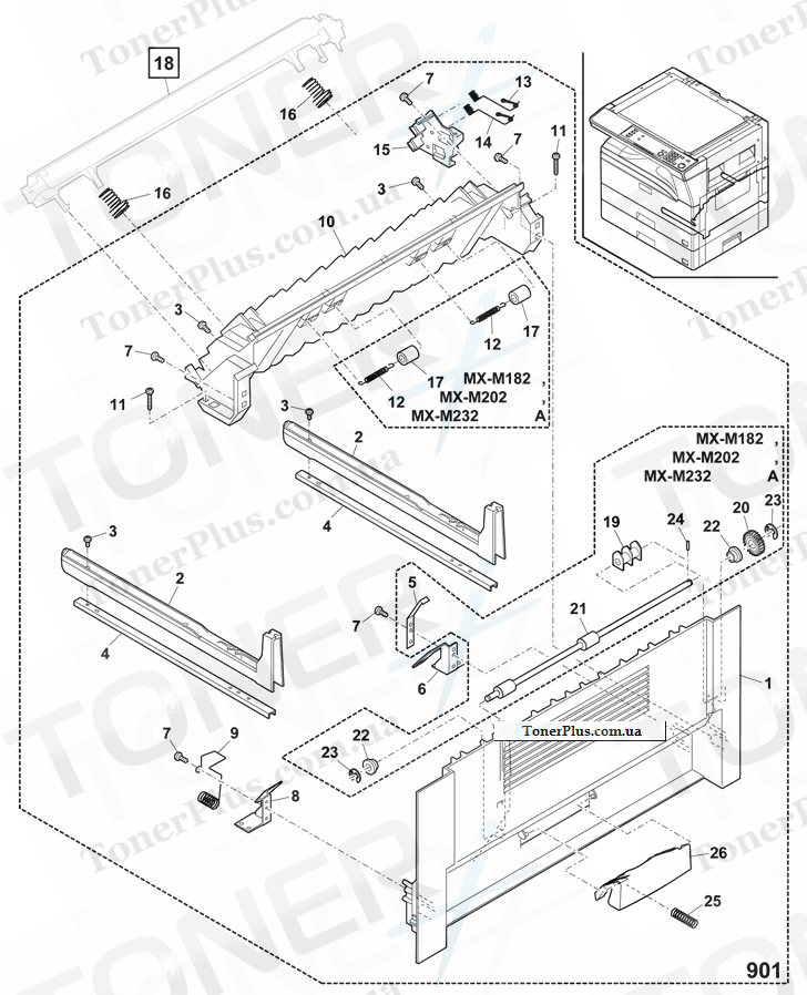 Каталог запчастей для Sharp MXM182D - Side door unit