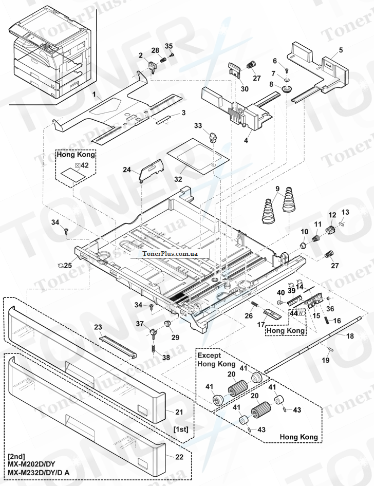 Каталог запчастей для Sharp MXM202DA - 250 sheets tray unit