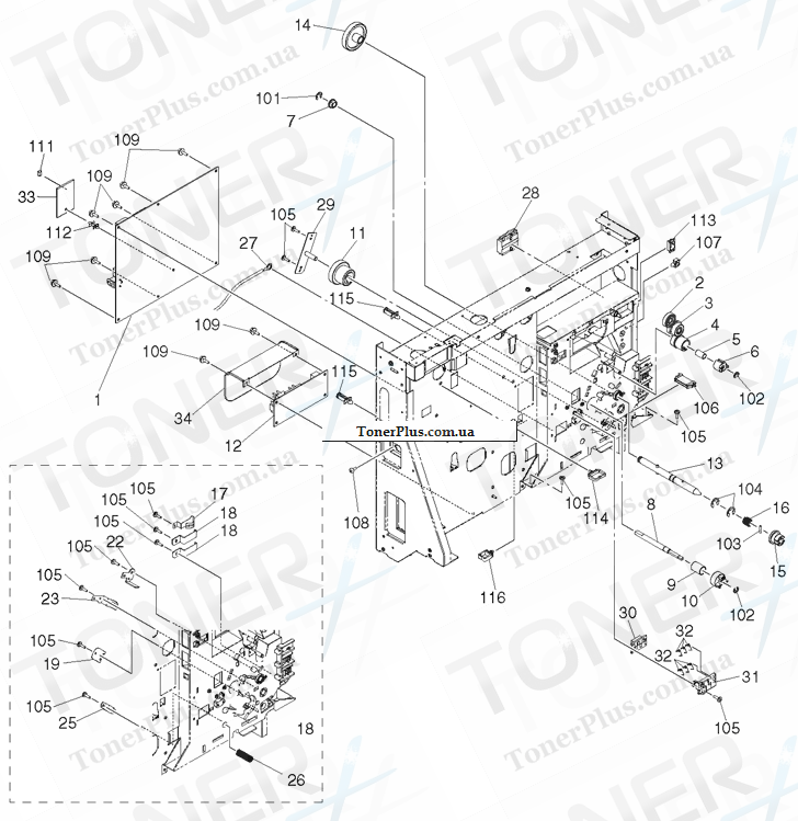 Каталог запчастей для Toshiba DP1640 - REAR-FRAME-ASY