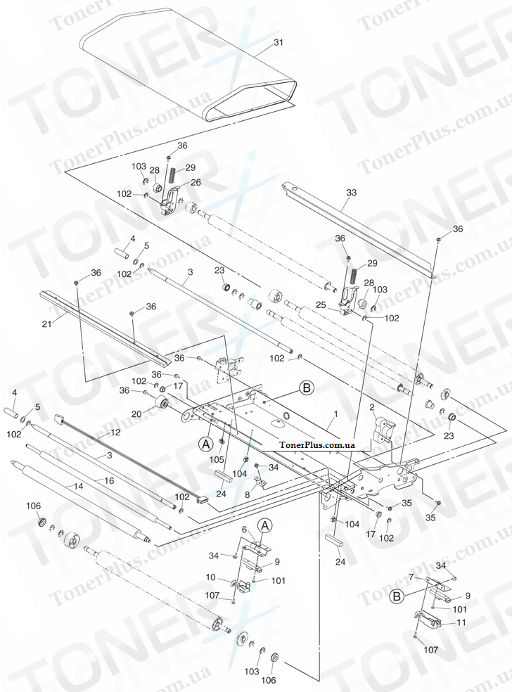 Каталог запчастей для Toshiba e-Studio 351c - TRANSPORT-BELT-UNIT-1-ASM