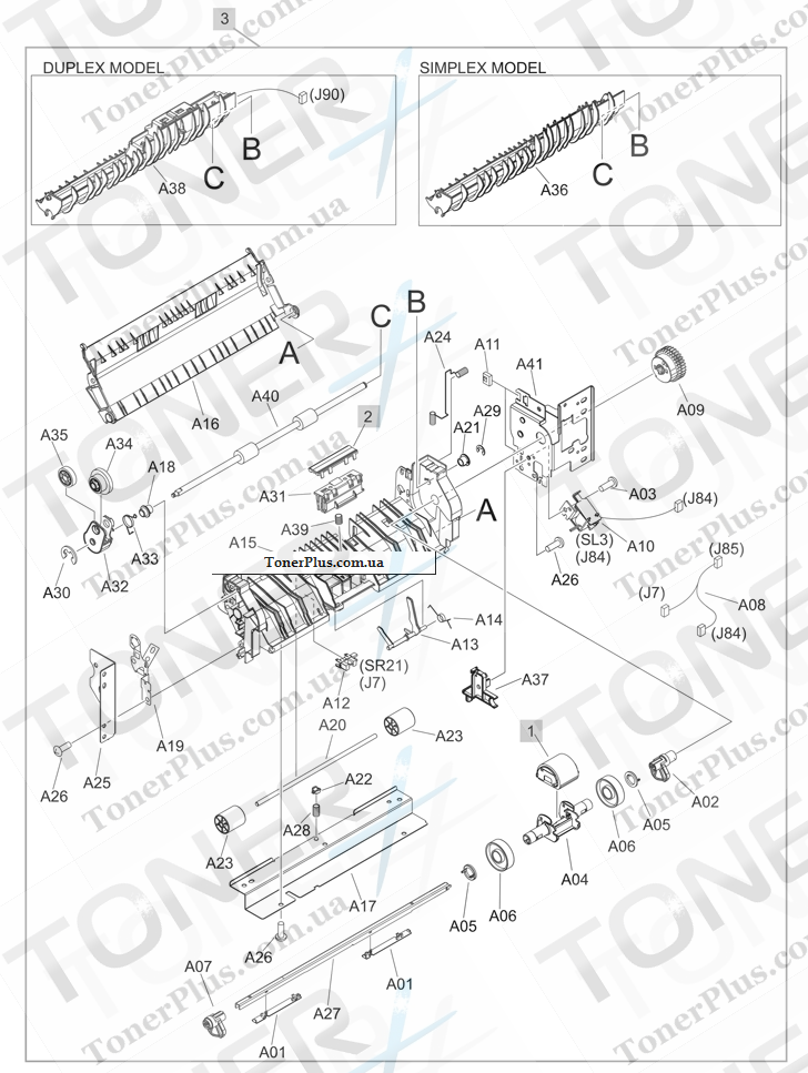 Каталог запчастей для HP Color LaserJet CP3525 - MP paper pickup assembly