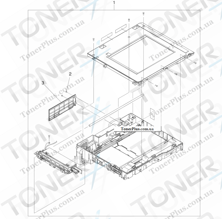 Каталог запчастей для HP LaserJet M4349x MFP - Scanner flatbed-unit assembly