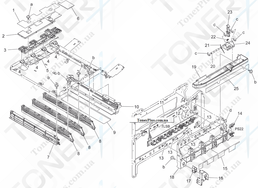 Каталог запчастей для Konica-Minolta bizhub C20 - T/C RAIL SECTION