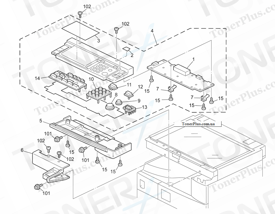 Каталог запчастей для Ricoh Aficio MP1800 - OPERATION PANEL (B24521)